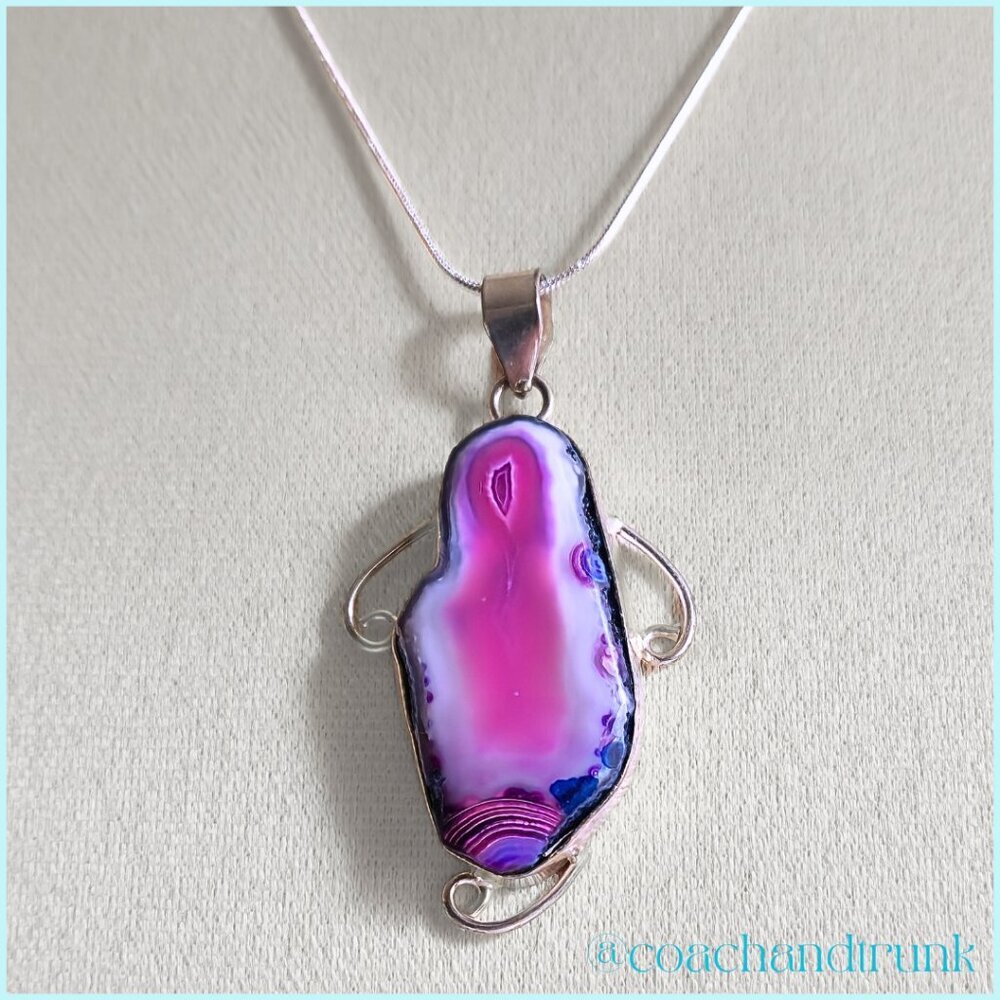 Natural Pink Botswana Agate 100% ARTISAN Pendant and Sterling Silver Chain NEW
